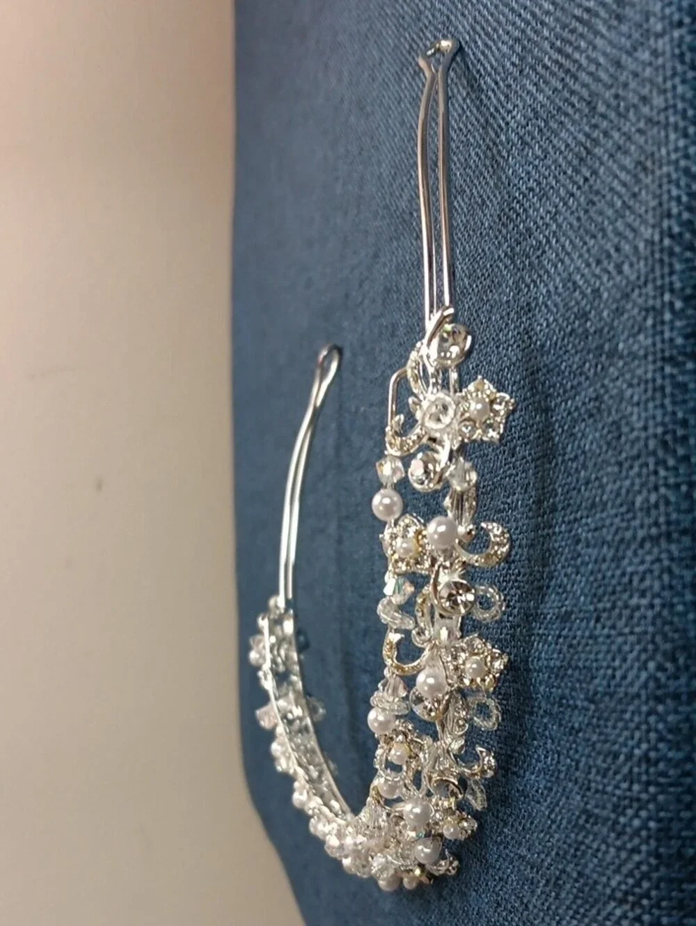 David's Bridal Crystal Pearl Embellished Headband - Silver